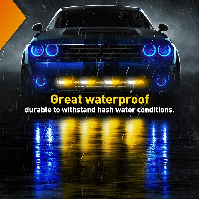Nilight 4PCS 6LED Amber White Emergency Strobe lights 12V 24V Surface Mount Flashing Warning Hazard Light Ultra Slim Sync Feature Grille for Cars Trucks Van Off Road Vehicles SUV