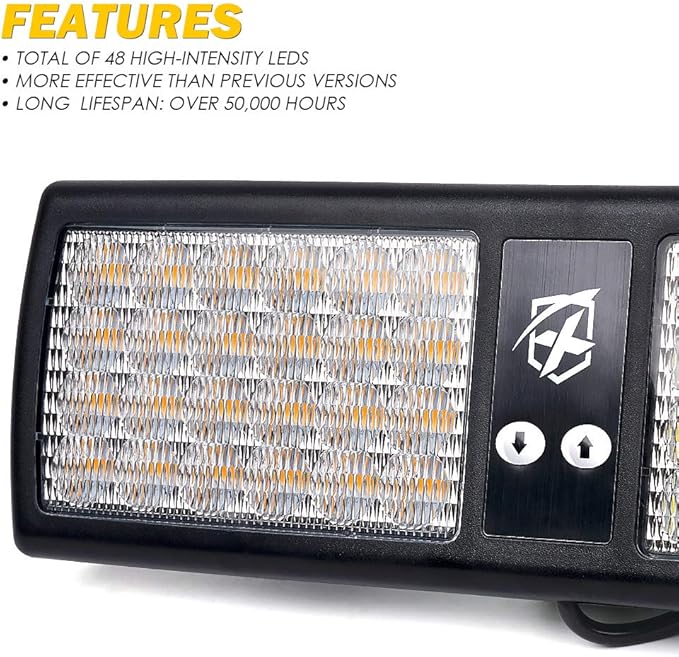 Xprite Amber Green 48LED Visor Strobe Flashing Lights Interior Windshield Sunshield Emergency Warning Lights for Police Volunteer Firefighter Vehicles Trucks