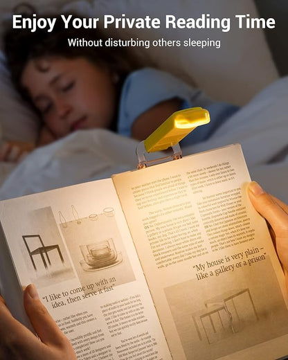 DEWENWILS Rechargeable Book Light for Reading in Bed, Warm White, Brightness Adjustable for Eye Care, LED Clip on Book Lights for Kids, Portable Bookmark Light, Yellow