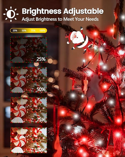 2025 New Christmas Tree Lights Indoor with Voice Control & Remote | 448LED Waterfall Tree Topper Lights with 12 Modes & Timer, 7FT x 16 Lines Cascading Twinkle Lights for 7FT Xmas Decor(Red White)