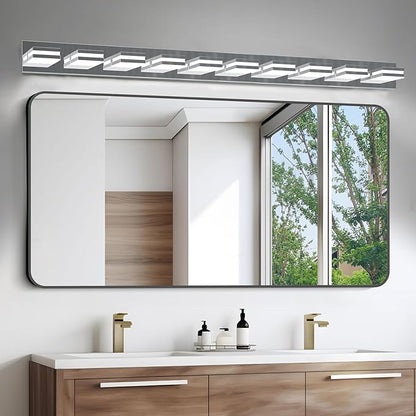 IZORRO LED Modern Bathroom Lights Fixtures(10-Light,Dimmable),Chrome Acrylic Wall Lighting,Vanity Lights for Bathroom Over Mirror - 6000k 40In （No Assembly Required）