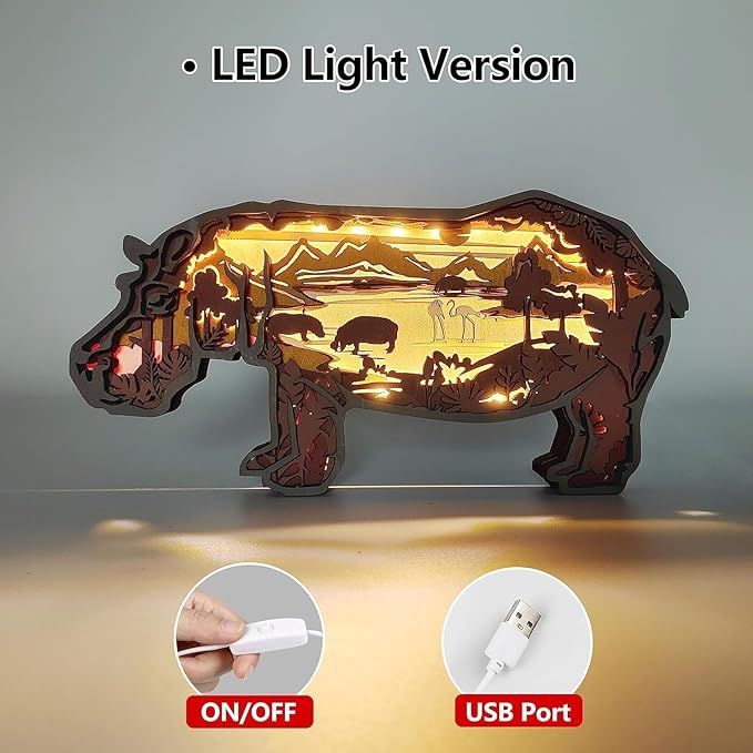 3D Wooden Animal Carving LED Night Light, Wood Carving Light, Modern Home Decoration, Decorative Tables, Cabinets, Living Rooms, Bedrooms, Offices, Farmhouses, Bookshelves, Perfect Holiday Gifts