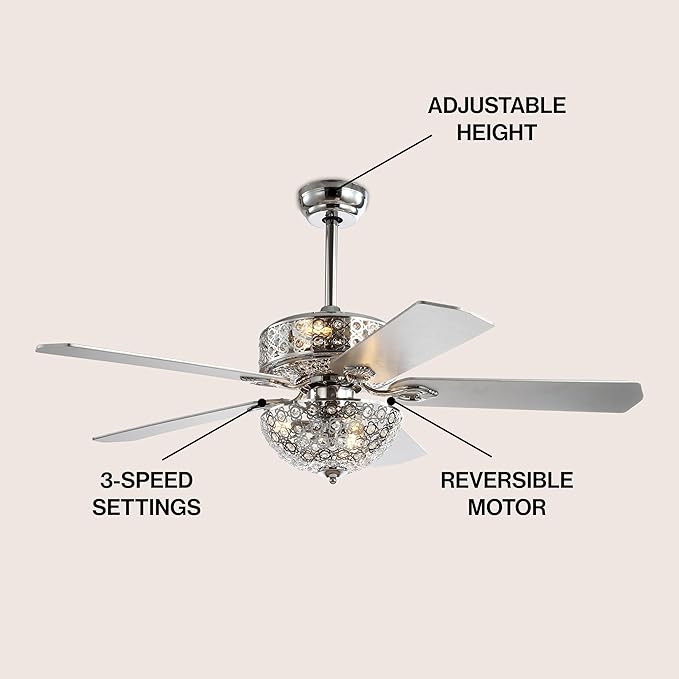 JONATHAN Y 52" Chrome 6-Light Iron and Wood Ceiling Fan, Modern Glam Filigree Dome, 5 Reversible Silver/White Blades, Remote Control, ETL Listed, LED Bulbs Included JYL9602A