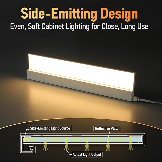 TORCHSTAR Ultra-Slim LED Under Cabinet Lighting Fits 24 Inch Cabinets, 5CCT 16W 1200LM, Hardwired & Plug-in, 120V CRI90 Linkable Dimmable Thin Under Counter Lights for Kitchen, ETL T24, Pack of 2