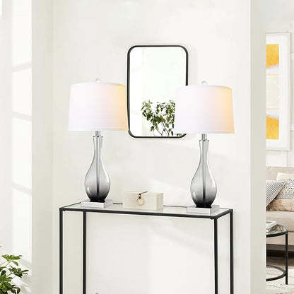 Table Lamps Set of 2 with Touch Control, 3-Way Dimmable Modern Glass table lamp for Living Room with USB C and A Charging Ports， 27" Bedside Desk Lamps for Nightstand Decorations(LED Bulbs Included)