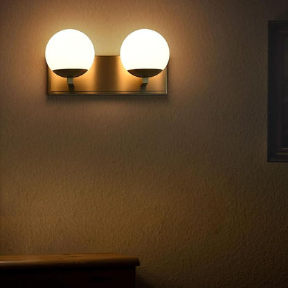Gold Bathroom Vanity Light Fixtures, 2-Light Globe Bathroom Lighting Fixtures Over Mirror, Modern Wall Lights for Living Room, Long Backplate, Standard E26 Base, Aged Brass