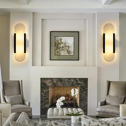13.8in Alabaster Wall Sconces Set of Two, Natural Marble Wall Lighting，Alabaster Wall Lamp for Bedroom Stairs, Living Room, Vanity, Hallway Bedside(Bulb Included)