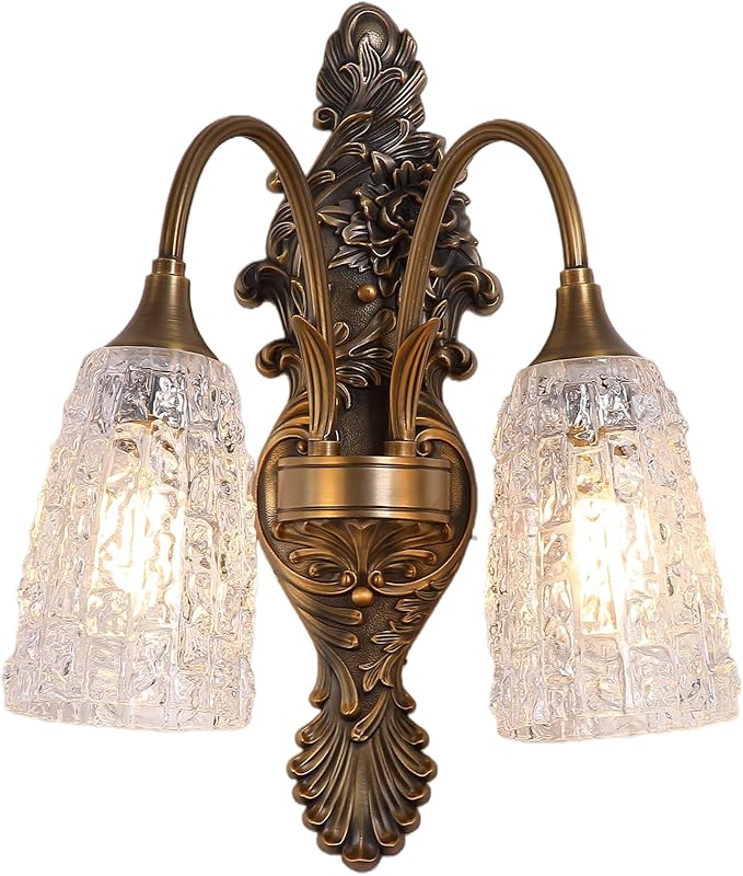 Rustic Glass Wall Sconce Vintage Antique Gothic Bronze Wall Light Fixture Retro Mid Centry Glass Wall Sconce for Bedroom, Living Room, Mirror, Hallway