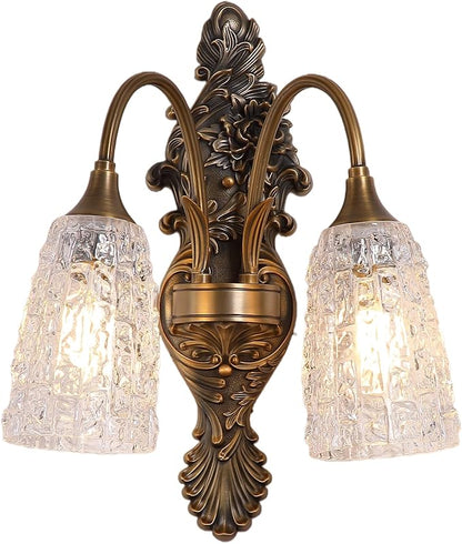 Rustic Glass Wall Sconce Vintage Antique Gothic Bronze Wall Light Fixture Retro Mid Centry Glass Wall Sconce for Bedroom, Living Room, Mirror, Hallway