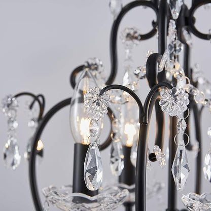 Saint Mossi 4-Lights Crystal Chandelier with K9 Crystals, Black Farmhouse Style Pendant Light Fixture, H17 x D12, Chain Adjustable