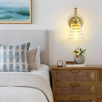 Gold Bathroom Wall Sconce, Brass Sconces Wall Lighting with Clear Glass Shade, Modern Wall Light Fixture for Bedroom Hallway Mirror