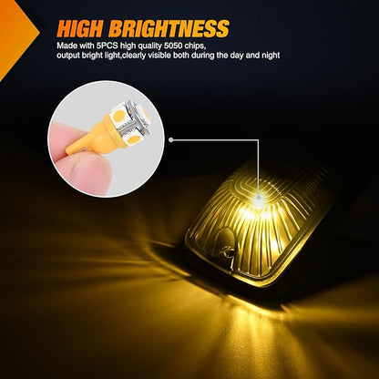 Nilight LED Cab Marker Lights 5 PCS 5 LED Smoke Lens Amber Clearance Roof Running Light Compatible with 1988-2002 GMC Chevrolet C1500 C2500 C3500 K1500 K2500 K3500 Suburban