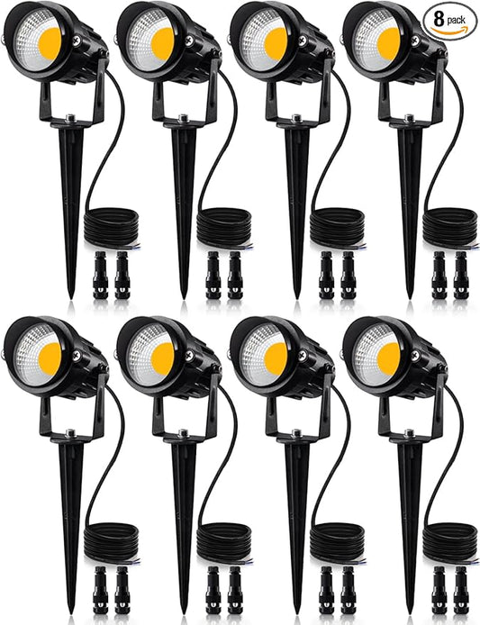 SUNVIE 12W Low Voltage Landscape Lights LED Landscape Lighting with Connectors 12V Warm White (900LM) Waterproof Garden Low Voltage Lights Wall Tree Flag Outdoor Spotlights with Spike Stand, 8 Pack