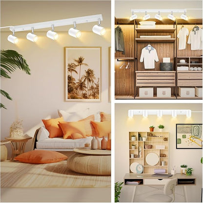 AUQUEE 5 Light Track Lighting Kit,White 5 Way Modern Plug in Ceiling Spotlight,Industrial LED Wall Light for Kitchen Cabinet Gallery Bar Hallway Living Room,Rocker Switch,15 Foot Cord(No Bulb)