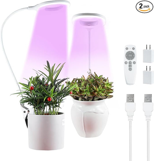 Grow Lights for Indoor Plants, Clip Plant Lights for Indoor Growing with Auto On/Off Timing 4/8/12 Hrs,10 Dimmable Levels,3 Spectrum Modes, Adjustable Gooseneck, Remote Control,2 Packs