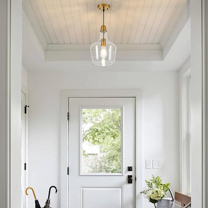 9” Seeded Glass Pendant Light Modern Brass 1 Light Single Dome Bubble Pendant Lighting Fixtures for Kitchen Island Dining Room Hallway, UL Listed