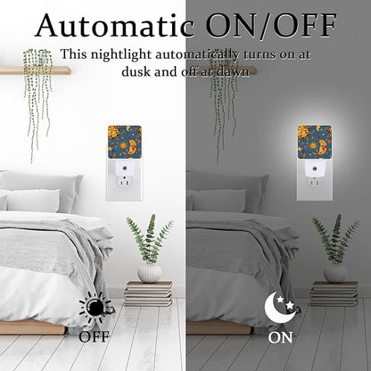 Blue Vintage Sun Moon Night Light, Plug-into Wall Nightlight Lamp with Dusk to Dawn Sensor, Led Lamp 0.5W Energy Efficient for Boys Girls Adults Home Decor