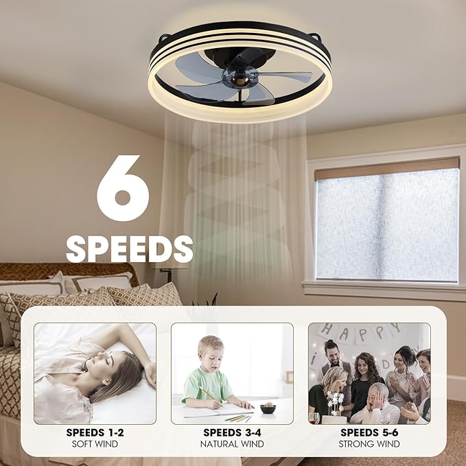 LUDOMIDE Smart Ceiling Fan with Lights and Alexa/Google Assistant/APP Control, 20" Low Profile Fan with 6 Speeds, for Bedroom, Living Room, Patio
