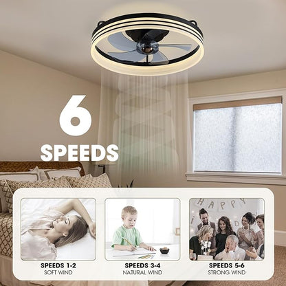 LUDOMIDE Smart Ceiling Fan with Lights and Alexa/Google Assistant/APP Control, 20" Low Profile Fan with 6 Speeds, for Bedroom, Living Room, Patio