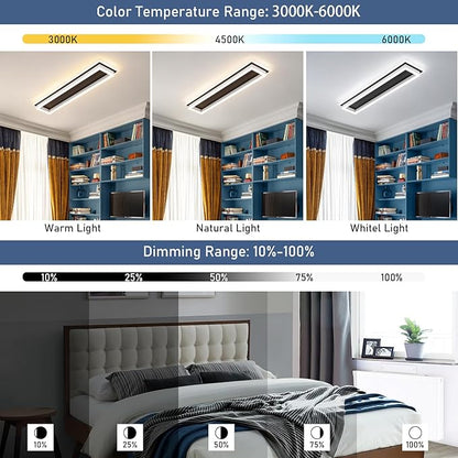 Dimmable Led Ceiling Light with Remote Control 31.5in Modern Linear Flush Mount Ceiling Lighting Fixture Acrylic Long Ceiling Lamp for Living Room Kitchen Dining Room Hallway (Black&White)