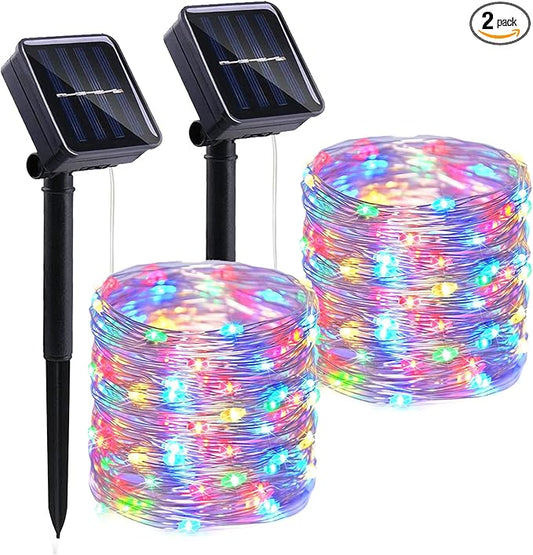 LIGHTOP Solar String Lights Outdoor 2 Pack 33FT 100LED Copper Wire Fairy Light Waterproof Decoration for Wedding Party Terrace Yard Tree Garden Patio Camping (Multicolor)