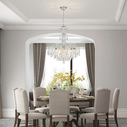 WUZUPS 6-Light Crystal Chandelier Pendant Ceiling Light Modern Lighting Fixture for Bedroom Hallway Bar Kitchen Bathroom, H 25.6" W21.7, E12 Base, Silver
