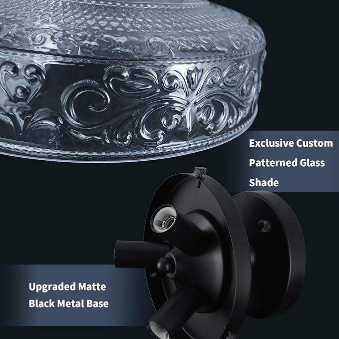 Daunton Semi Flush Mount Ceiling Light Fixture, Vintage Matte Black 3-Light Fixture with Etched Crystal Glass Shade for Kitchen,Hallway, Entryway, Bedroom (No E12 Bulbs Included)