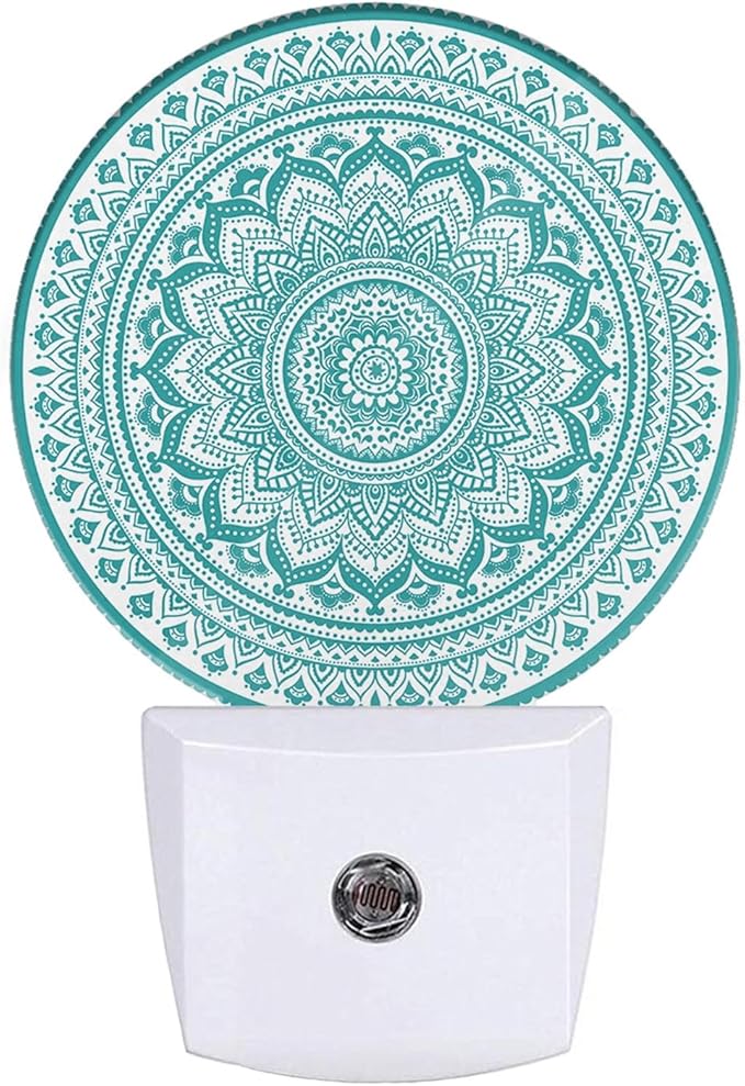 EKOBLA Mandala Plug-in Night Light, Teal Green Floral Mandala LED Nightlight with Dusk to Dawn Sensor for Kids, Adults & Grandparents