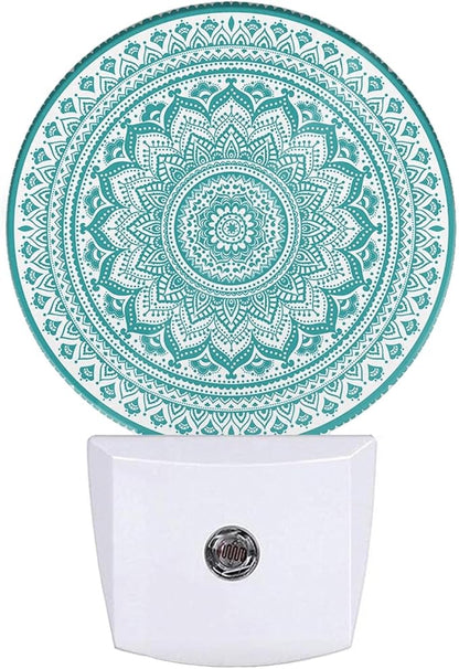 EKOBLA Mandala Plug-in Night Light, Teal Green Floral Mandala LED Nightlight with Dusk to Dawn Sensor for Kids, Adults & Grandparents
