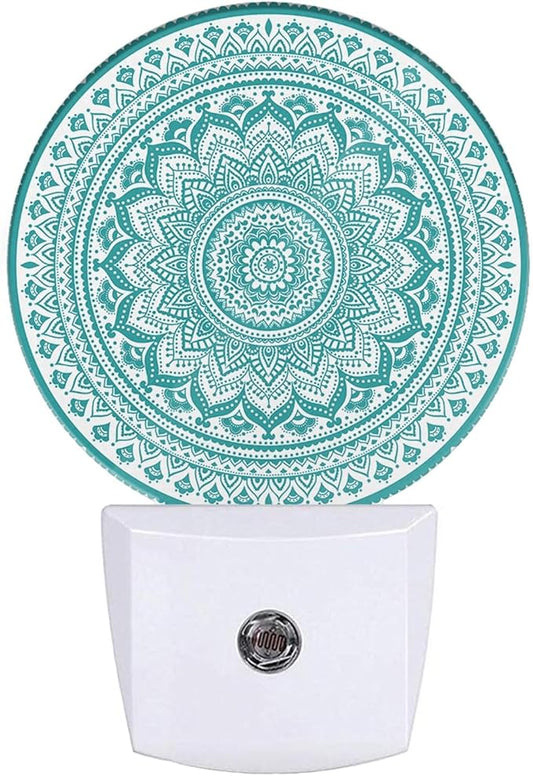 EKOBLA Mandala Plug-in Night Light, Teal Green Floral Mandala LED Nightlight with Dusk to Dawn Sensor for Kids, Adults & Grandparents