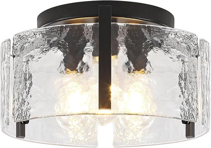 15'' Modern Black Semi Flush Mount Ceiling Light, Hallway Light Fixtures, 3-Light Glass Ceiling Lights for Entryway Kitchen Island Dining Room Foyer Bedroom Laundry Room Bathroom Lighting Fixtures