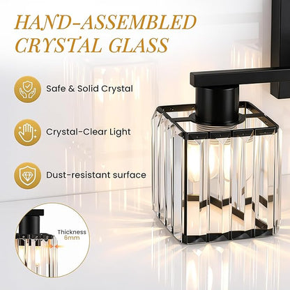 Crystal Bathroom Light Fixtures, 4-Light Matte Black, Vanity Lights for Bathroom Over Mirror, Modern Bath Wall Sconce for Mirror Bedroom Living Room