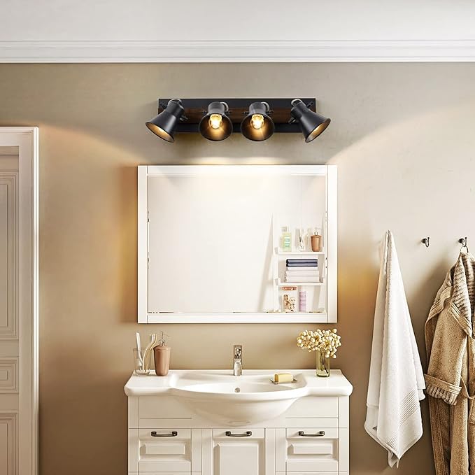 4-Light Kitchen Light Fixtures - Adjustable Ceiling/Wall Mount Spotlight, Industrial Black Track Lighting for Living Room, Dining Room, Hallway, Bathroom