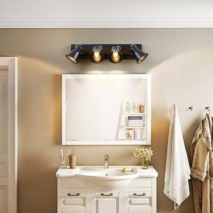 4-Light Kitchen Light Fixtures - Adjustable Ceiling/Wall Mount Spotlight, Industrial Black Track Lighting for Living Room, Dining Room, Hallway, Bathroom