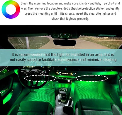 Yourkar Car LED Strip Light, 24 LED Interior Under Dash Atmosphere Lights with Cigarette Lighter, Vehicle Decor Lamp Ambient Night Light Strip Lighting, Universal Car Accessories (Green)