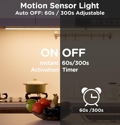 Leetdud Under Cabinet Lighting Plug in 9 Inch, 120V Motion Sensor Lights Indoor, 3CCT 3000/4000/5000K, Aluminum Linkable Super Bright LED Counter Light with Timer for Kitchen, Shelf, Closet, 4 Pack