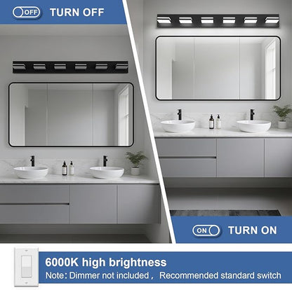 Modern LED Bathroom Lights Fixtures 6-Light,Metal Black Acrylic Wall Lighting,Vanity Lights for Bathroom Over Mirror 6000k 41in
