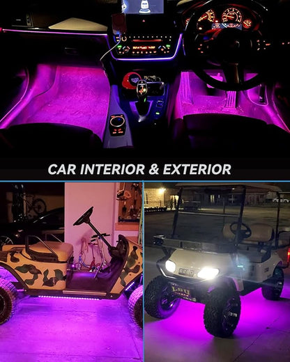 Car Led Strip Lights 24" Connectable 12V Led Light Strip for Cars Golf Cart Boat Marine Motorcycle Interior & Exterior Waterproof Strip Pink, 4Pack