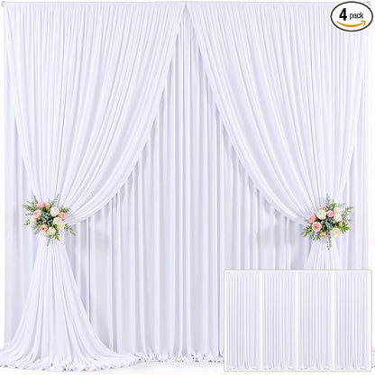 4 Panels White Backdrop Curtain for Parties Wedding Wrinkle Free White Photo Curtains Backdrop Drapes Fabric Decoration for Baby Shower 20ft(W) x 10ft(H)
