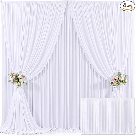 4 Panels White Backdrop Curtain for Parties Wedding Wrinkle Free White Photo Curtains Backdrop Drapes Fabric Decoration for Baby Shower 20ft(W) x 10ft(H)
