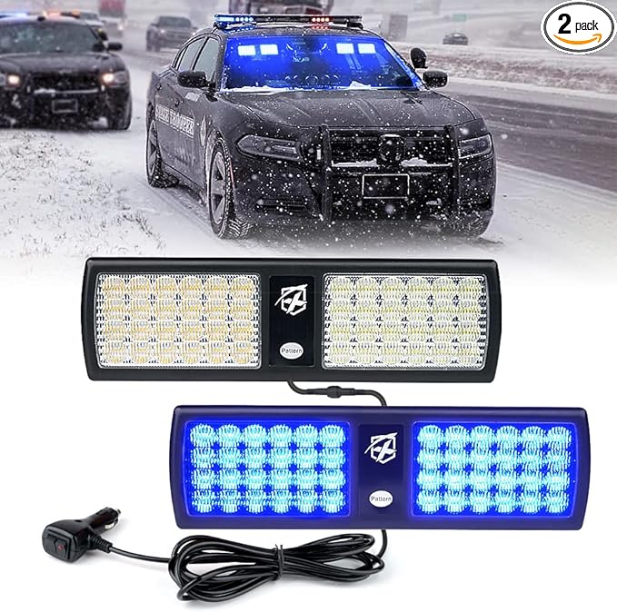 Xprite Blue 2-in-1 Visor Strobe Lights Interior Windshield Emergency Warning Lights for Police Firefighter Construction Vehicles Trucks