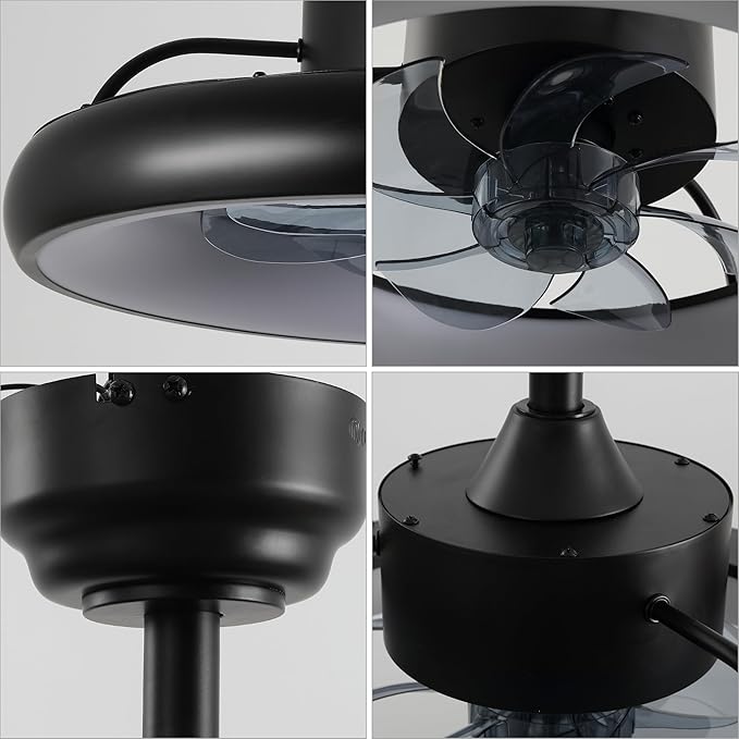Oval AIR Loren 20" Small Smart Ceiling Fan with Light, Semi Flush Mount, Quiet 6-Speed Reversible Motor, Dimmable LED, Adjustable CCT, App & Remote Control, Modern, Black AIR8002B