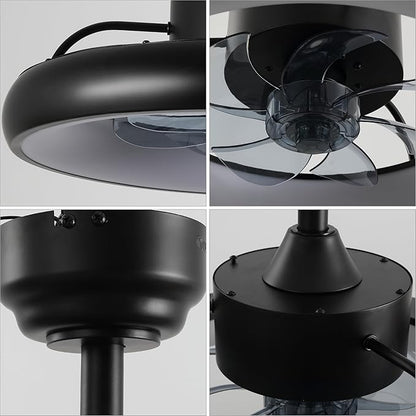 Oval AIR Loren 20" Small Smart Ceiling Fan with Light, Semi Flush Mount, Quiet 6-Speed Reversible Motor, Dimmable LED, Adjustable CCT, App & Remote Control, Modern, Black AIR8002B
