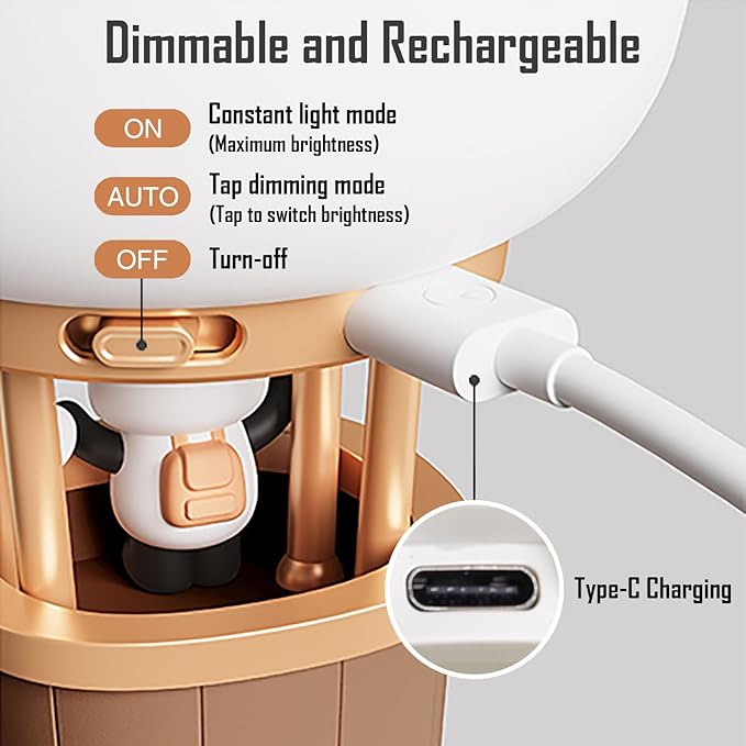 Hot Air Balloon Rechargeable Night Light, Safe Soft Silicone Material, 3 Brightness Levels, Tap Control, Warm Light, Toddler Sleeping Lamp, Bedroom Night Lamp, Gift for Baby and Kid (Bunny)