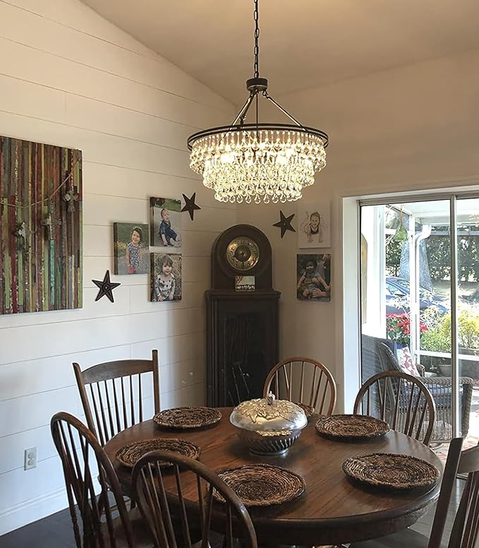 TOCHIC Black Crystal Chandelier 24 inch, Modern Farmhouse Light Fixtures Ceiling Hanging Crystal Pendant Lighting for Bedroom, Dining Room, Kitchen Island Light, Living Room Chandelier, 3 Tiers