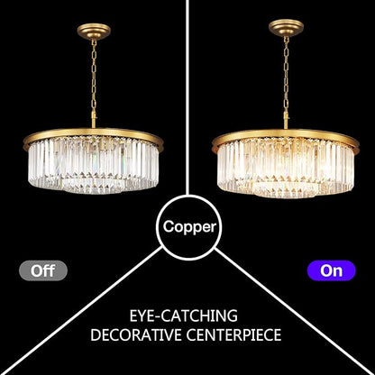 Crystal Chandelier Modern Luxury Gold Chandelier Ceiling Lights Fixture for Dining Living Room Bedroom 9-Lights 3-Tier Raindrop Chandeliers Lighting (Copper, Dia 24 Inch)