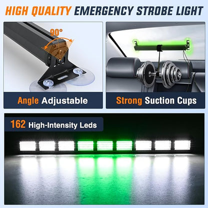 Nilight 162 LED Traffic Advisor Strobe Light Bar 2-in-1 Green White Emergency Warning Hazard Lights with Controller 4 Switchable Color 36 Flash Pattern for Trucks Cars Tow Plow Construction Vehicles