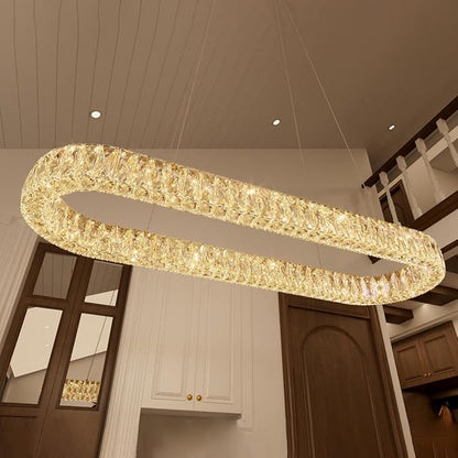 HAIXIANG LED Long Chandeliers for Dining Table Modern Chandelier Dimmable Pendant Lights Crystal Rectangular Glam Lighting Fixtures for Dining Room Kitchen Island Gold