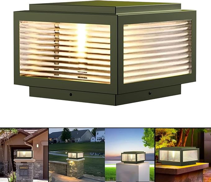 Outdoor Post Light 10X10 in, Column Light,Wired Lantern Column Lamp 110-240V(12-36V Replace Bulb),Garden Light,IP54 Waterproof, Base E26,LED Post lamp,Fence Post caps