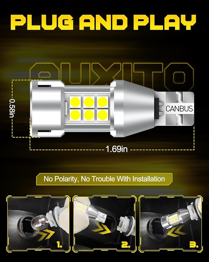 AUXITO Latest 921 912 LED Bulb Reverse Light, 600% Brighter CANBUS Error Free 912 921 led backup light bulbs, Super Bright T15 906 922 W16W LED Bulb for Back Up Tail Light, Pack of 2